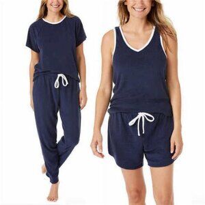 Lucky Brand Women's Terry Set 4-Piece Pajama (Navy, Medium)